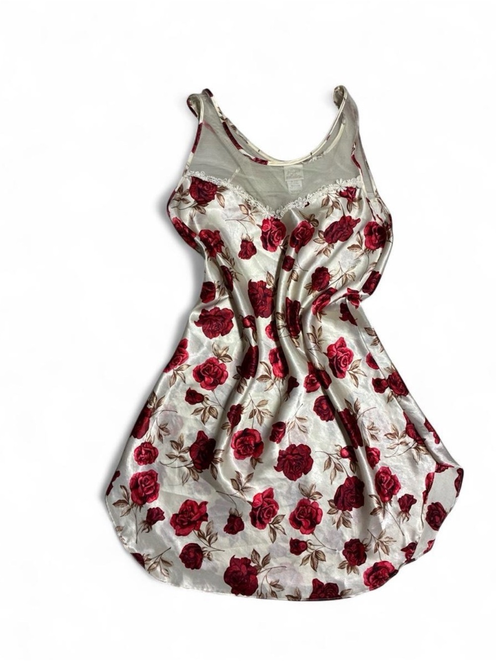 Satin Floral Slip Dress - Red Rose Print, size M